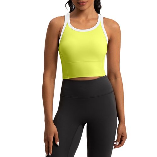 Victoria拼色瑜伽服文胸一体式胸垫裸感美背背心显瘦健身跑步bar - 图3