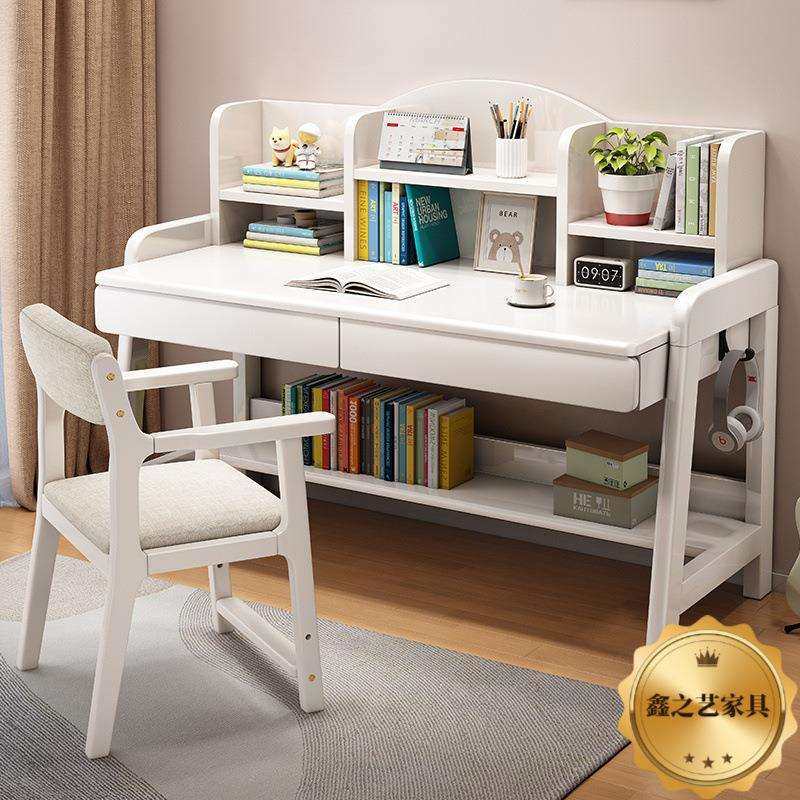 实木书桌手动升降桌中学生书桌卧室家用简约书桌书架一体写字桌椅,淘宝优惠券,粉丝福利购,淘宝优惠卷
