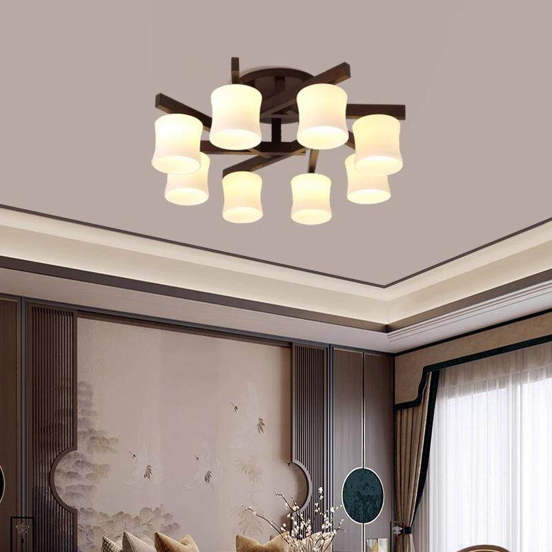 现代简约新中式客厅吸顶灯胡桃木色餐实木家用卧室灯具玻璃灯罩 - 图0