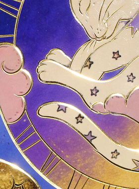 铜艺世家手工錾刻铜雕画月卧猫眠圆盘摆台猫咪装饰画家居桌面摆件