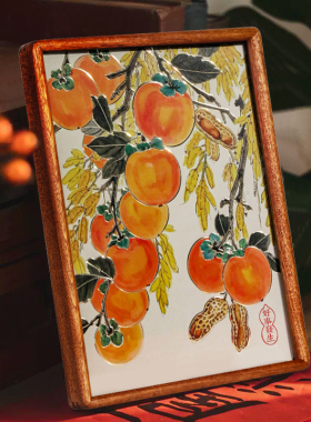 铜艺世家花生柿子铜雕画摆台