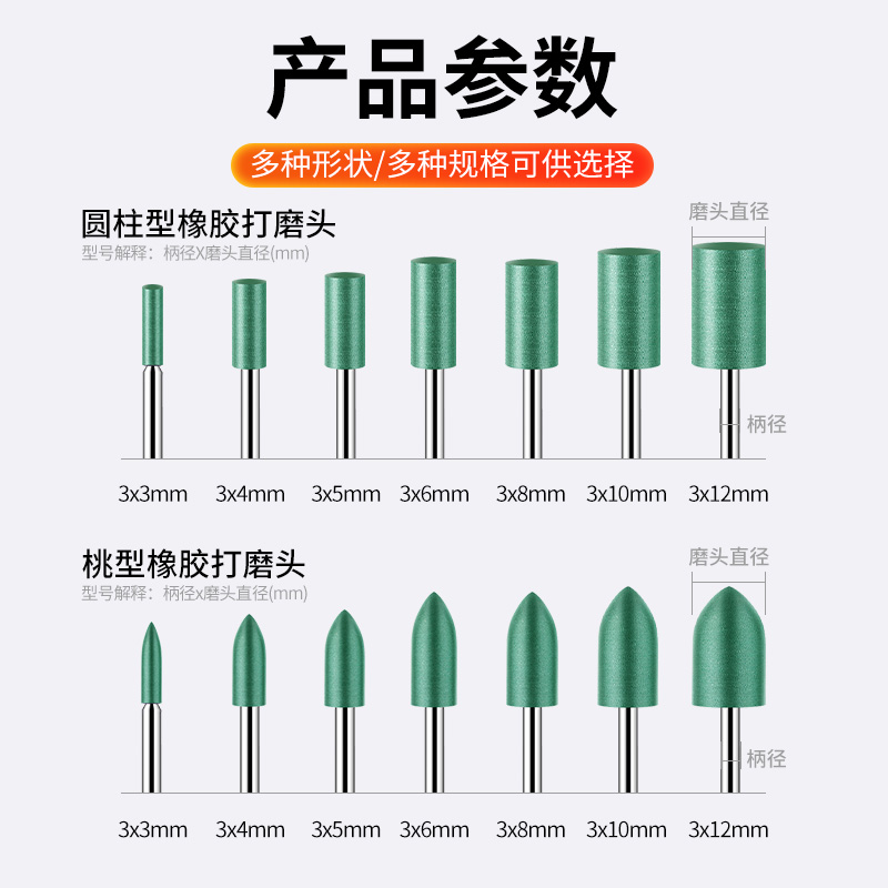 橡胶打磨头桃尖型圆柱型 3mm金属除锈去毛刺玉石模具抛光橡皮磨头 - 图3