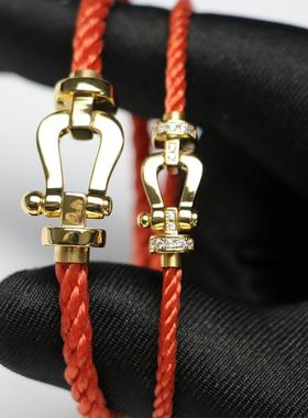 马蹄扣手链陶红色尼龙原装纯银