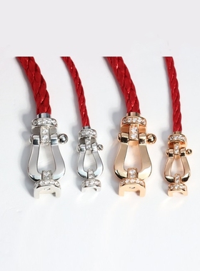 红精钢手绳纯银原装欧美马蹄扣