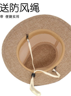 草帽大檐亚麻透气中老年太阳帽