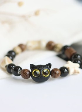 又萌又酷的猫咪猫头鹰手链陶瓷串珠手串手饰学生小饰品