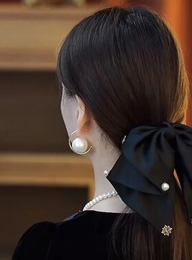 复古缎面蝴蝶结抓夹女高级感气质优雅低马尾夹后脑勺夹子头饰发夹