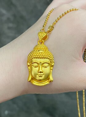 夏天项链吊坠女士男士男女佛头吊坠爆款铜镀金古法沙金佛头项链