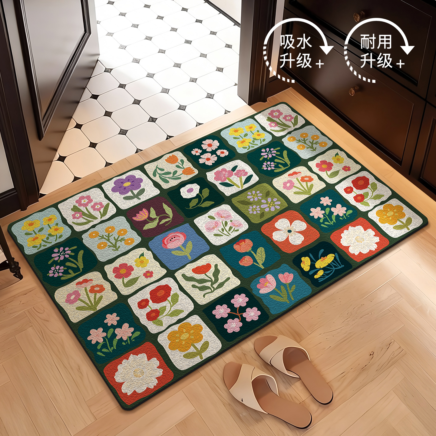 圣诞浴室地垫卫生间硅藻泥吸水洗手池厕所门口防滑脚垫子淋浴房垫 - 图0