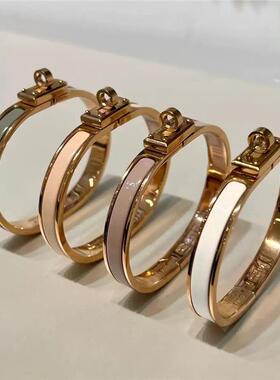 爱马款仕H字母手镯珐琅玫瑰金宽版轻奢男女情侣通用经典款H型手环