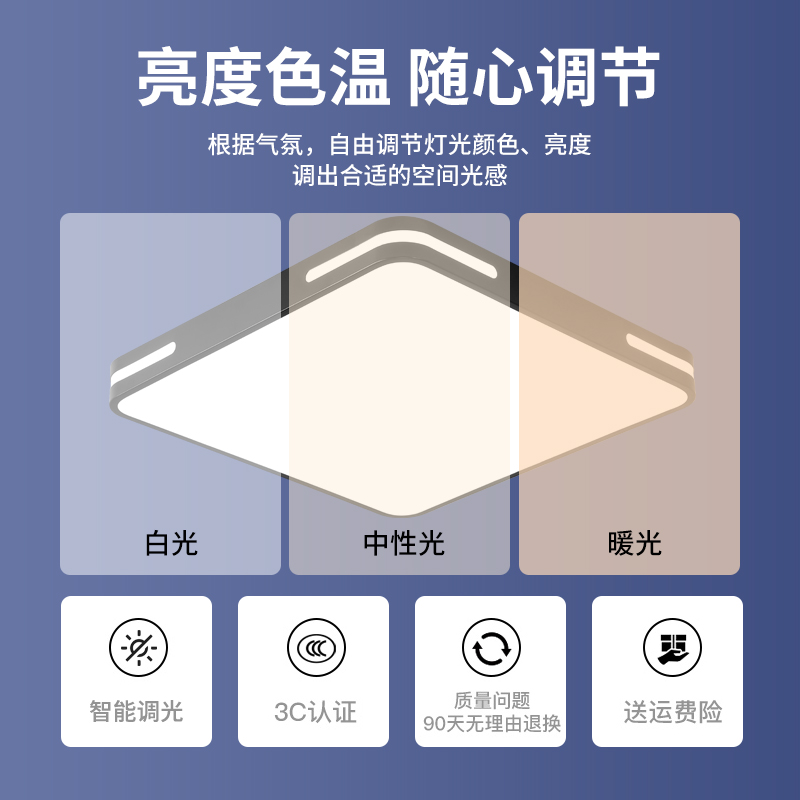 led客厅灯现代简约护眼吸顶灯餐厅房间灯具阳台智能套餐照明三色-图2