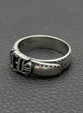 ODEK高级复古做旧字母腰带戒指个性嘻哈梵文皮带指环经典款男戒