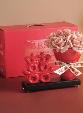 双喜花瓶摆件订婚桌面摆台新婚婚礼结婚婚房布置乔迁搬家礼物道具