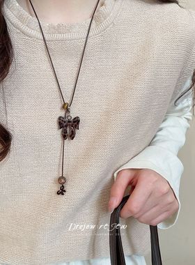 植绒木头抽拉式吊坠项链简约时尚设计小众独特百搭日常配饰