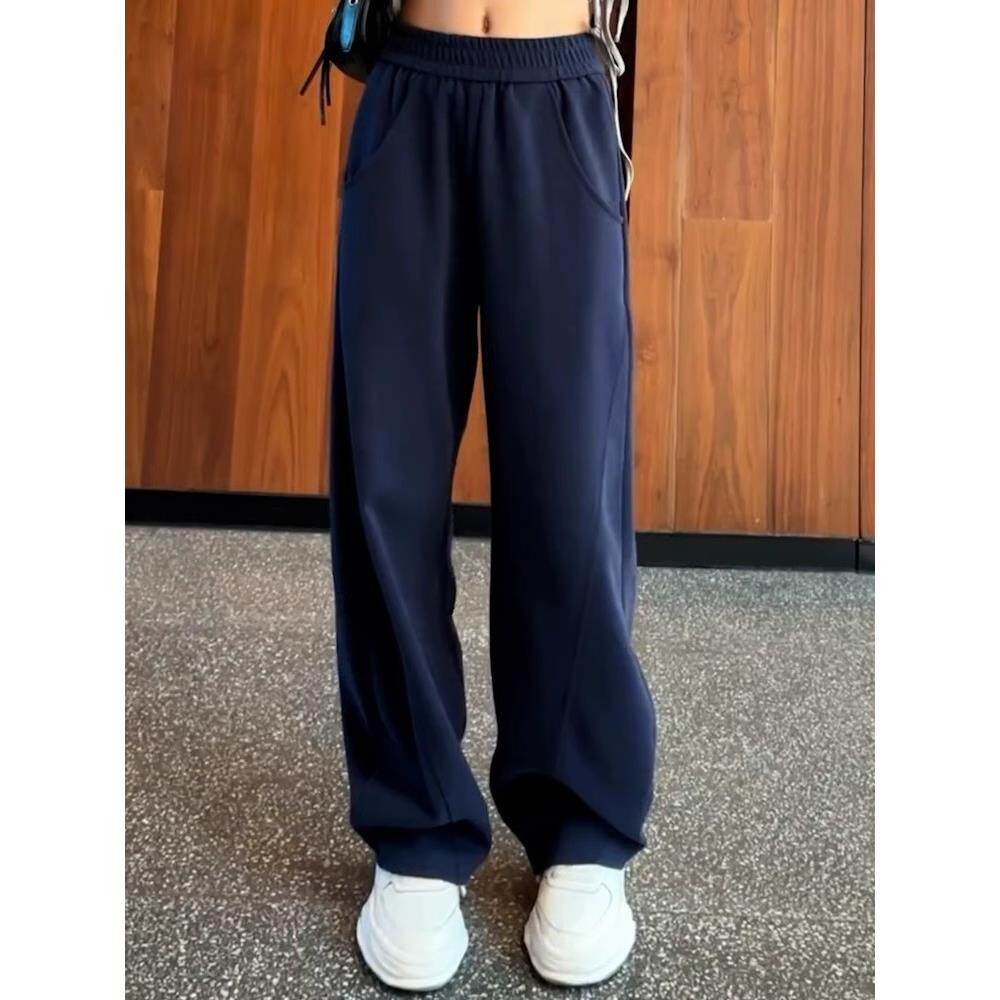 藏蓝色直筒裤子香蕉裤女2025春秋大码高腰阔腿裤运动宽松休闲卫裤,淘宝优惠券,粉丝福利购,淘宝优惠卷