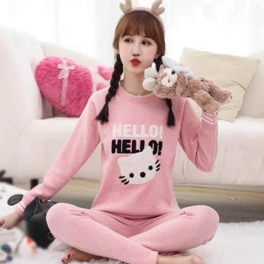 2024新款保暖内衣冬季套装纯棉加绒加厚KT猫秋衣秋裤中大童家居服