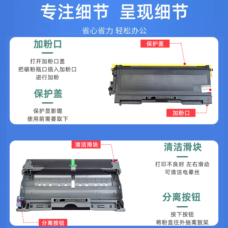 适用兄弟TN2050粉盒DPC7010 7020 Fax2820 2020 MFC7420 7220 7225 DR2050 HL2040 2070n激光打印机硒鼓 - 图2