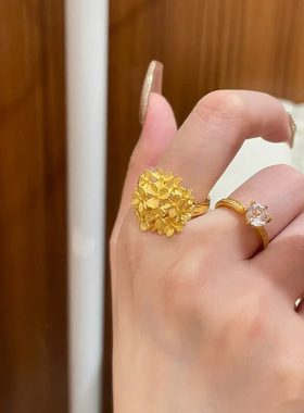 复古金色花塔戒指女百花齐放小众时尚轻奢花朵高级感手饰开口指环