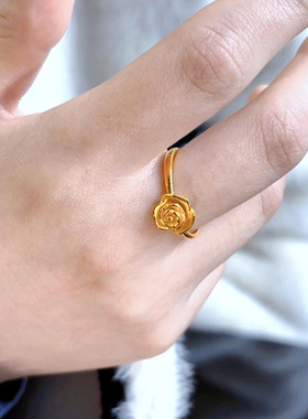黄金色繁花玫瑰素圈戒指