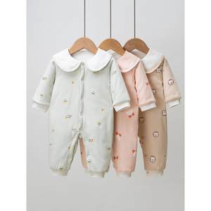 英氏婴儿夹棉连体衣男女宝宝纯棉衣服新生儿薄棉棉衣春秋冬季哈衣