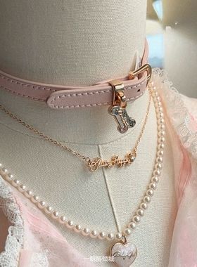 晚安千金感定染头层牛皮项圈手环choker小狗派对原创设计手链锁骨