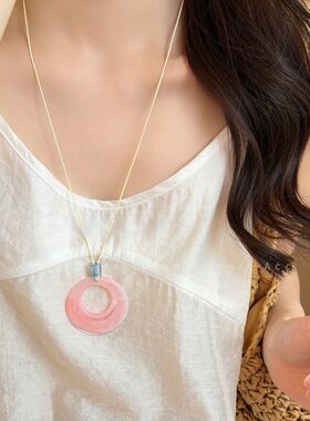 多巴胺撞色不规则镂空长款项链女春夏新款时尚锁骨链小众百搭配饰