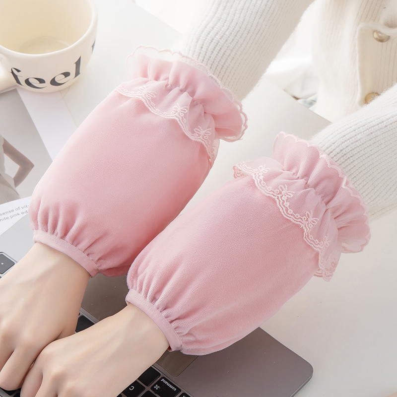 秋冬韩版家务防污袖套绒布保暖短款袖头学生成人办公干活耐脏套袖 - 图0