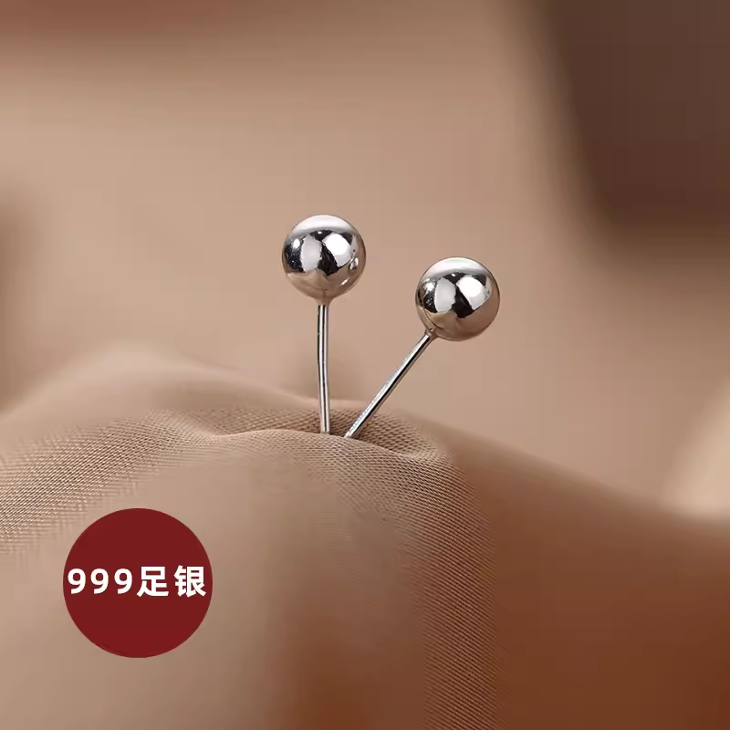 s999纯银耳钉女设计感耳环气质耳棒睡觉不用摘养耳洞耳饰足银发炎 - 图1