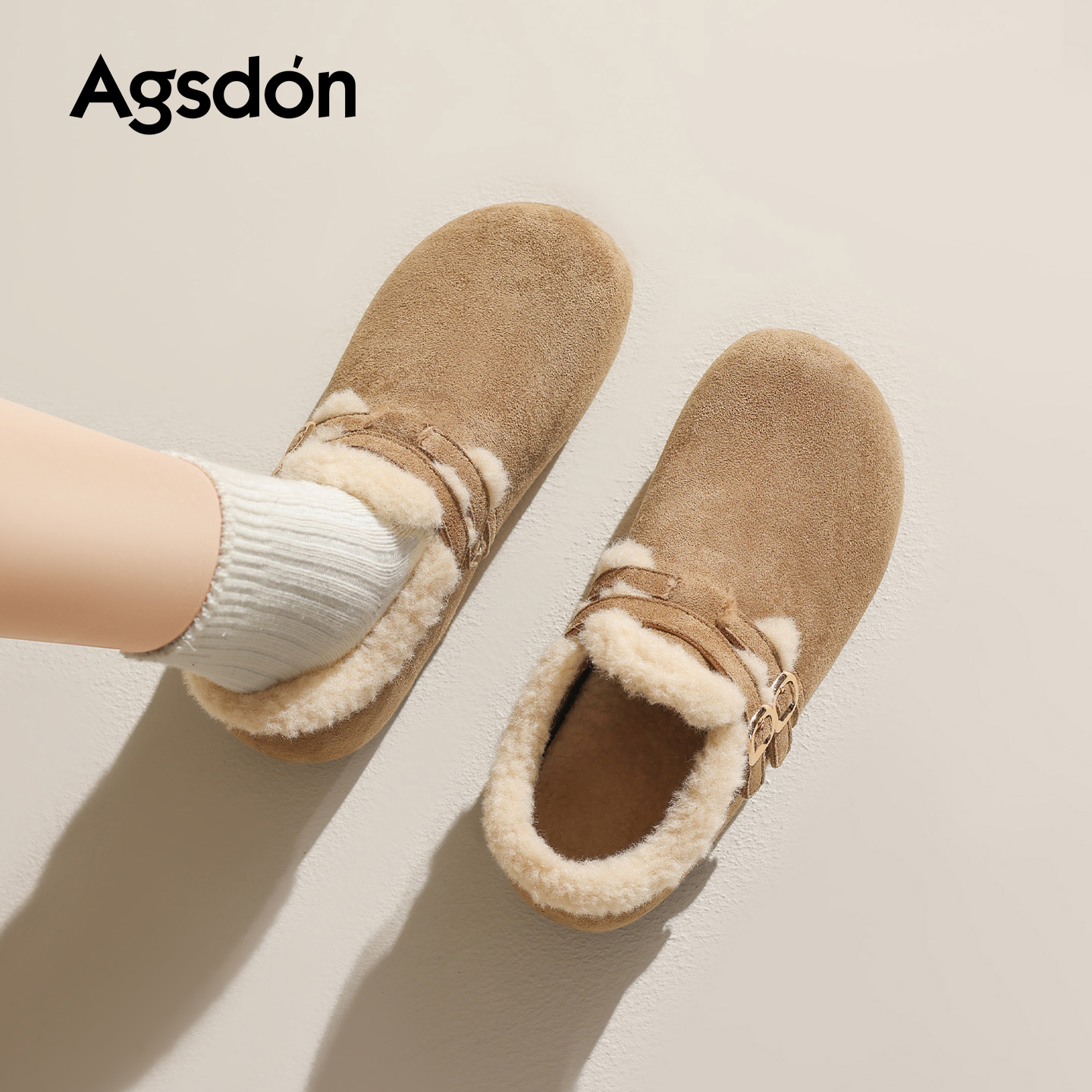 奥古狮登加绒勃肯鞋女2025新款冬季保暖雪地靴一脚蹬厚底防滑棉鞋 - 图2