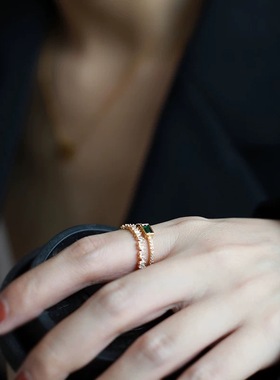 复古双层戒指女小众设计墨绿色