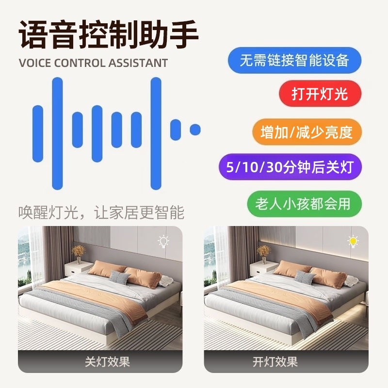鼎雁床头氛围调光灯带卧室led灯条背景墙电视柜悬浮220v语音开关,淘宝优惠券,粉丝福利购,淘宝优惠卷