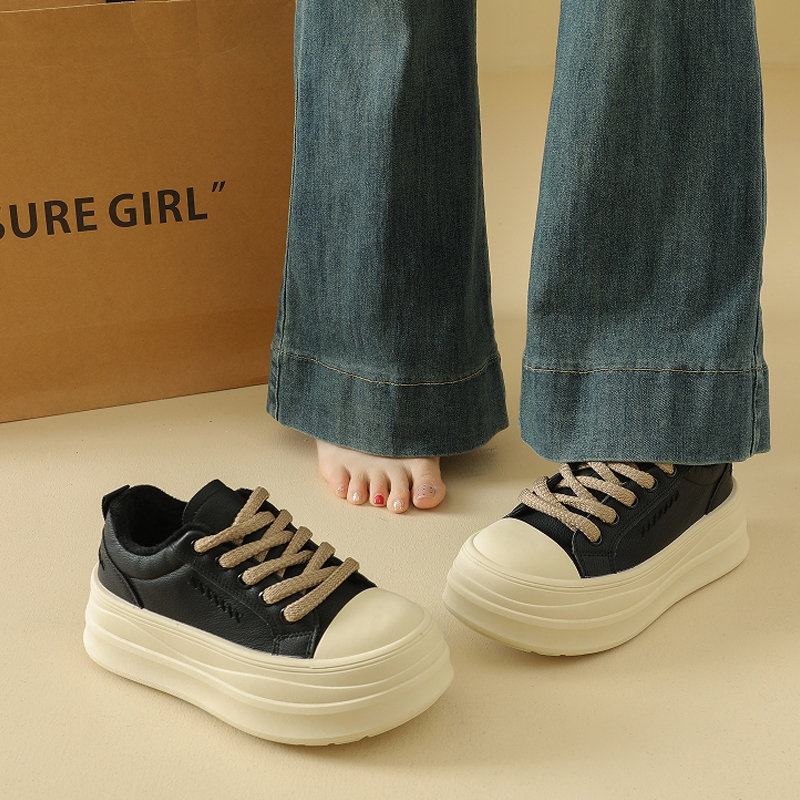 啄木鸟韩系女鞋2025新款秋冬松糕厚底运动鞋加绒保暖二棉鞋百搭休 - 图1