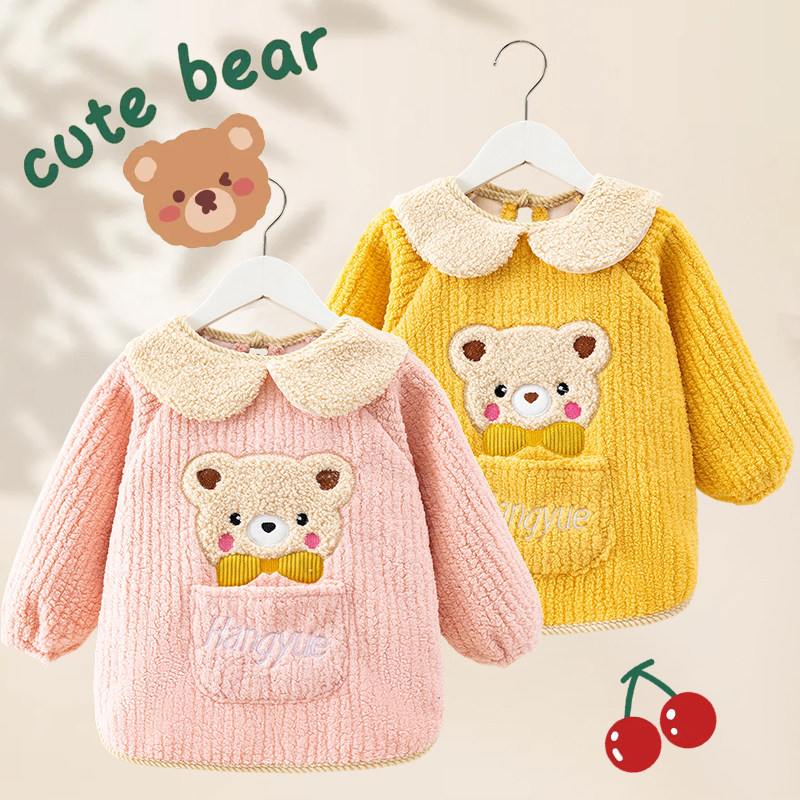 儿童罩衣秋冬加绒加厚宝宝吃饭围裙防水防脏小孩反穿衣围兜外穿,淘宝优惠券,粉丝福利购,淘宝优惠卷