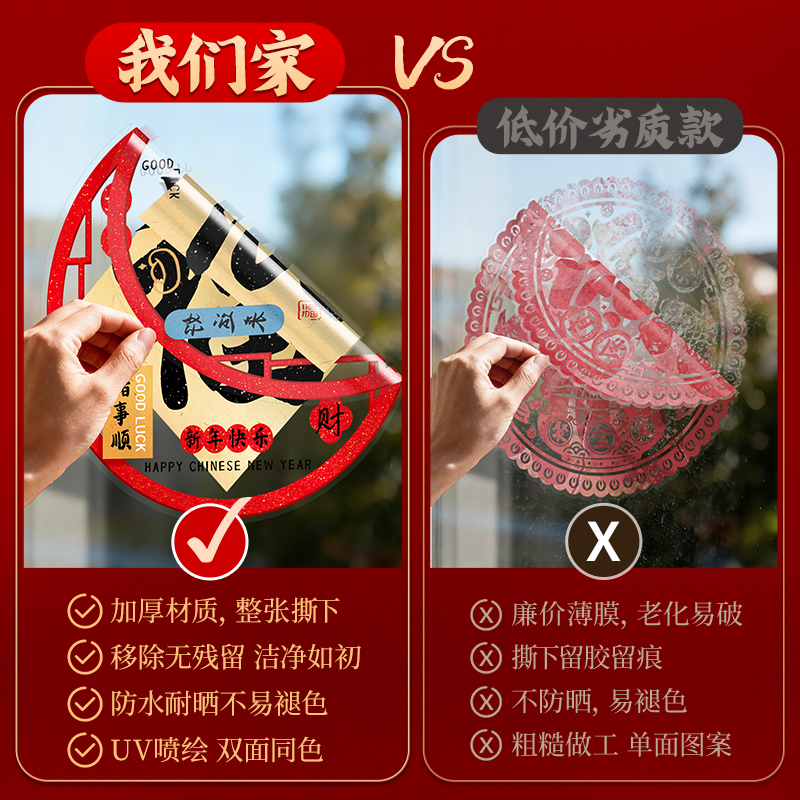中国风福字静电窗花贴2026新年厨房玻璃门贴纸马年春节装饰窗贴画 - 图0