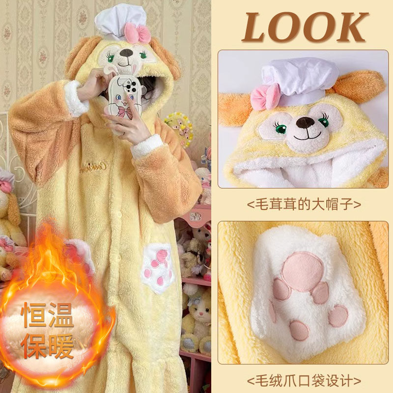 浪莎睡衣女秋冬季珊瑚绒长袖连体睡袍厚款甜美卡通毛绒韩范家居服 - 图2