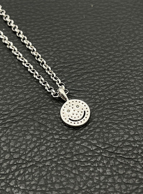 ODEK高级白金色笑脸项链满钻男女经典锁骨链气质叠戴小众微笑