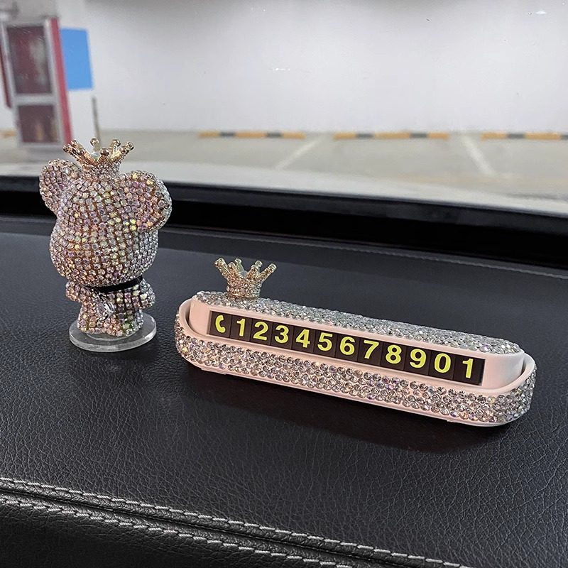 汽车临时停车号码牌镶钻小熊车内饰品数字摆件车载挪车电话牌女生,淘宝优惠券,粉丝福利购,淘宝优惠卷