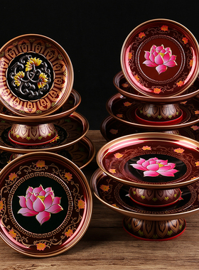 果盘高脚盘家用合金莲花盘彩绘
