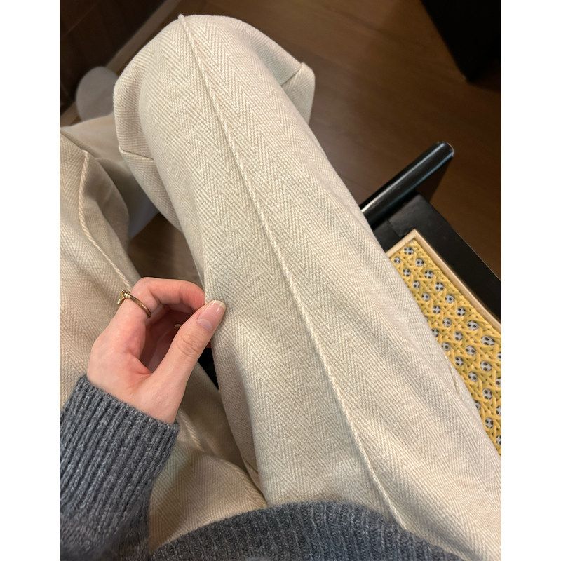 大码加绒阔腿裤2024秋冬季垂感直筒裤子女羊毛呢裤人字纹加长新款,淘宝优惠券,粉丝福利购,淘宝优惠卷