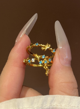 【璀璨星河】金色繁星流苏星星戒指女时尚轻奢镶嵌锆石高级感指环