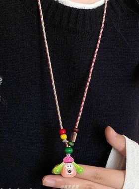 可爱多巴胺彩色小狗串珠编绳项链女2025新款夏天卫衣链长款配饰