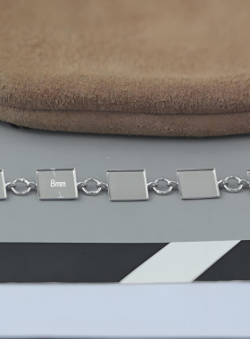 925银四方形空托手链DIY宝石镶嵌