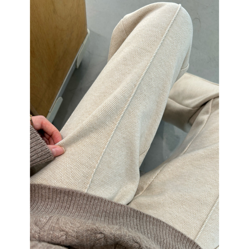 大码加绒阔腿裤2024秋冬季垂感直筒裤子女羊毛呢裤人字纹加长新款,淘宝优惠券,粉丝福利购,淘宝优惠卷