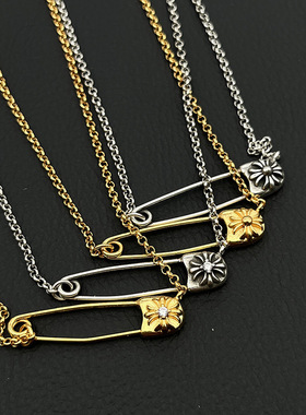 ODEK高级复古22K金色别针项链十字花vintage男女经典秋冬配饰