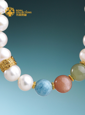 布达拉宫淡水珍珠和田玉海蓝宝手串原创设计小众圆珠手链女款手饰