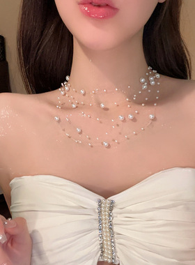 多层珍珠满天星项链超仙2024新款