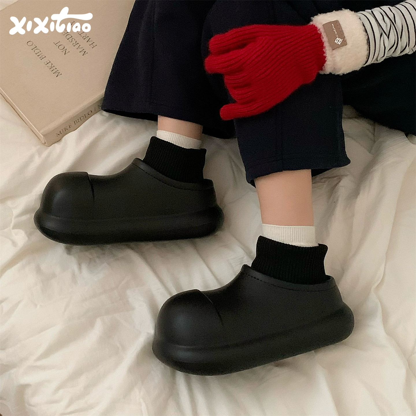 细细条懒人防水简约风女士包跟棉拖鞋一脚蹬保暖纯色室外棉鞋冬季,淘宝优惠券,粉丝福利购,淘宝优惠卷