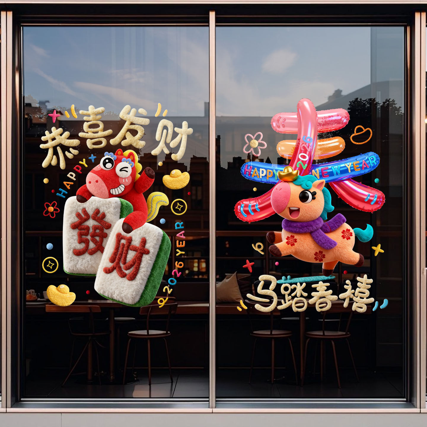 2026新年贴纸马年新年快乐玻璃门贴氛围布置墙贴画橱窗立体静电,淘宝优惠券,粉丝福利购,淘宝优惠卷