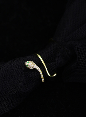 S925纯银金色蛇形戒指