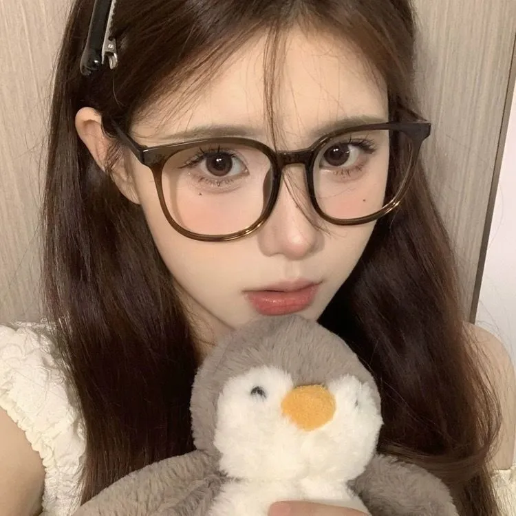 近视眼镜女可配度数ins超轻大框防蓝光平光镜素颜显瘦护眼黑框 - 图2